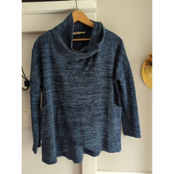 AXYEH Women's M Blue Wrap Cowl Knit Sweater Oversized Stretch Cozy - Picture 2 of 11